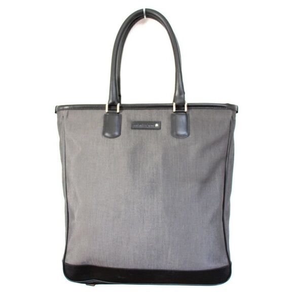 $915 MONTBLANC ITALY GRAY NYLON BLACK LEATHER BUSINESS TOTE SHOULDER BAG HANDBAG - Picture 1 of 11